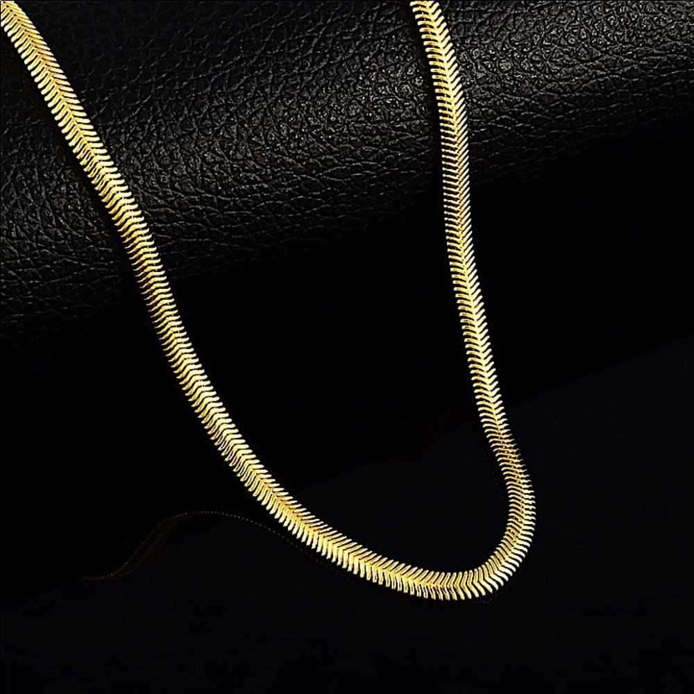 Gold Plated Snake Flat Chain Necklace - Picture 1 of 4
